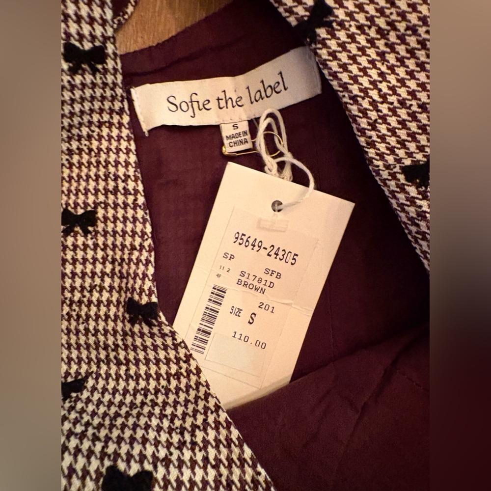 Sofie the Label Bows of Enchantment Mini Dress Puff Sleeve Brown Small NWT - Picture 13 of 16
